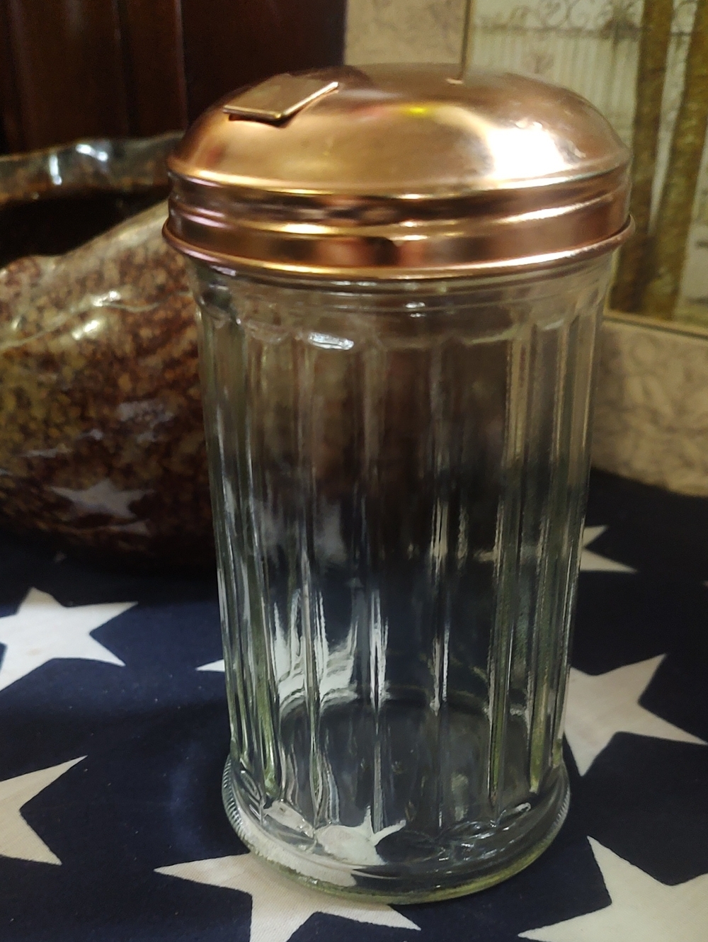 Glass Sugar Shaker with Copper-Tone Lid - Clear